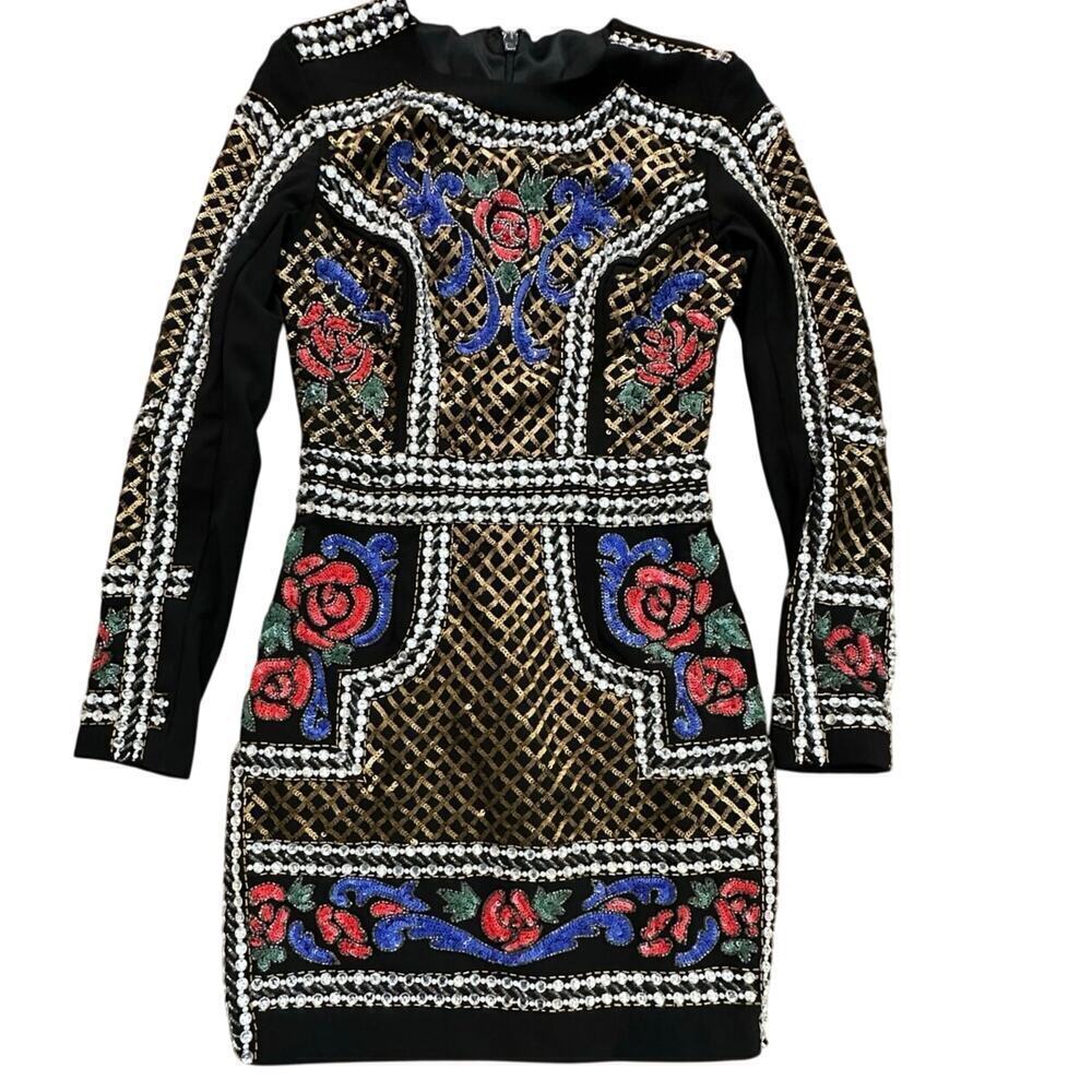 Bebe Black Embellished Sparkly Sequin Cocktail Mini Dress Size 4